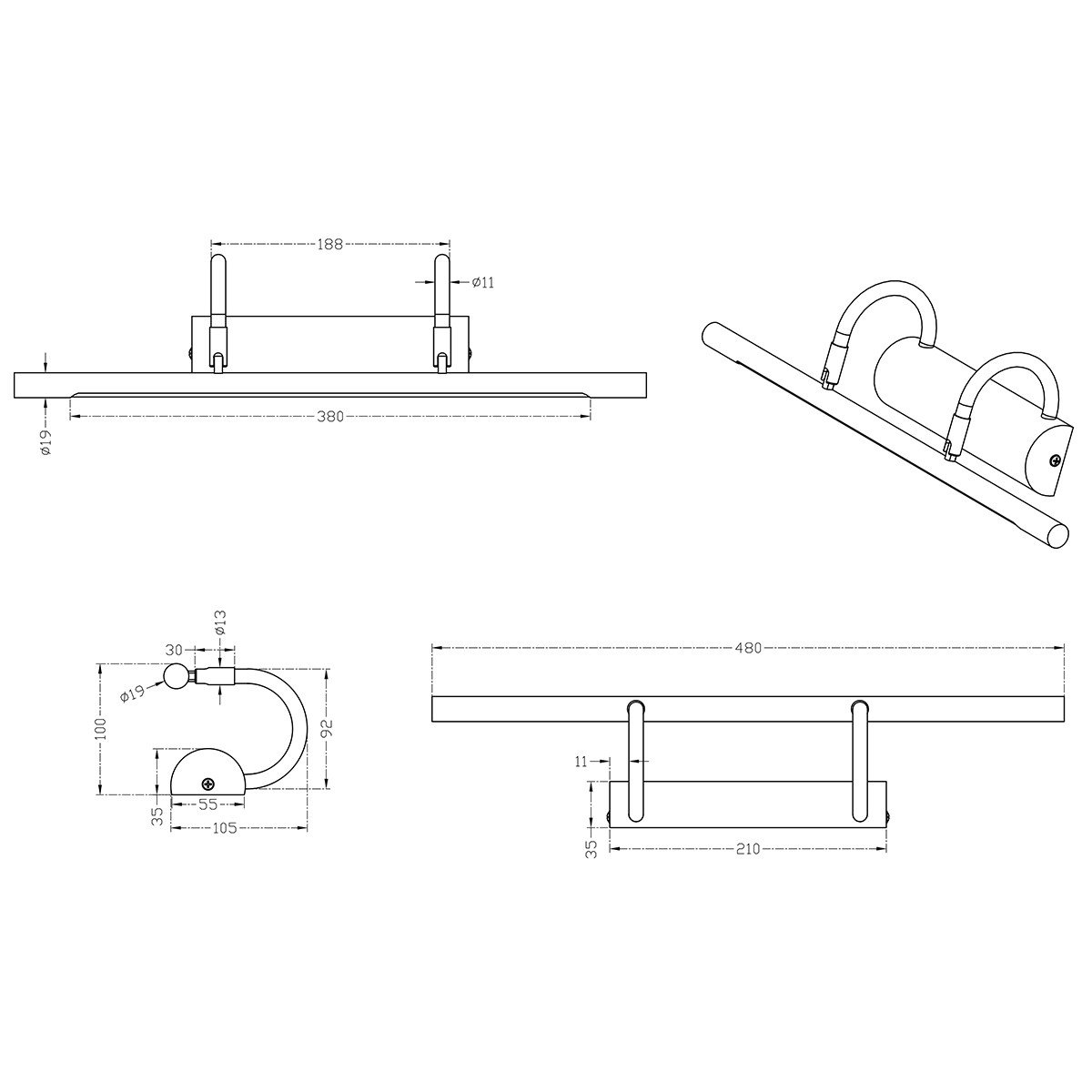 LED Spiegelleuchte - Bilderleuchte - Trion Codrado - 8W - Warmweiß 3000K - Alte Bronze - Aluminium