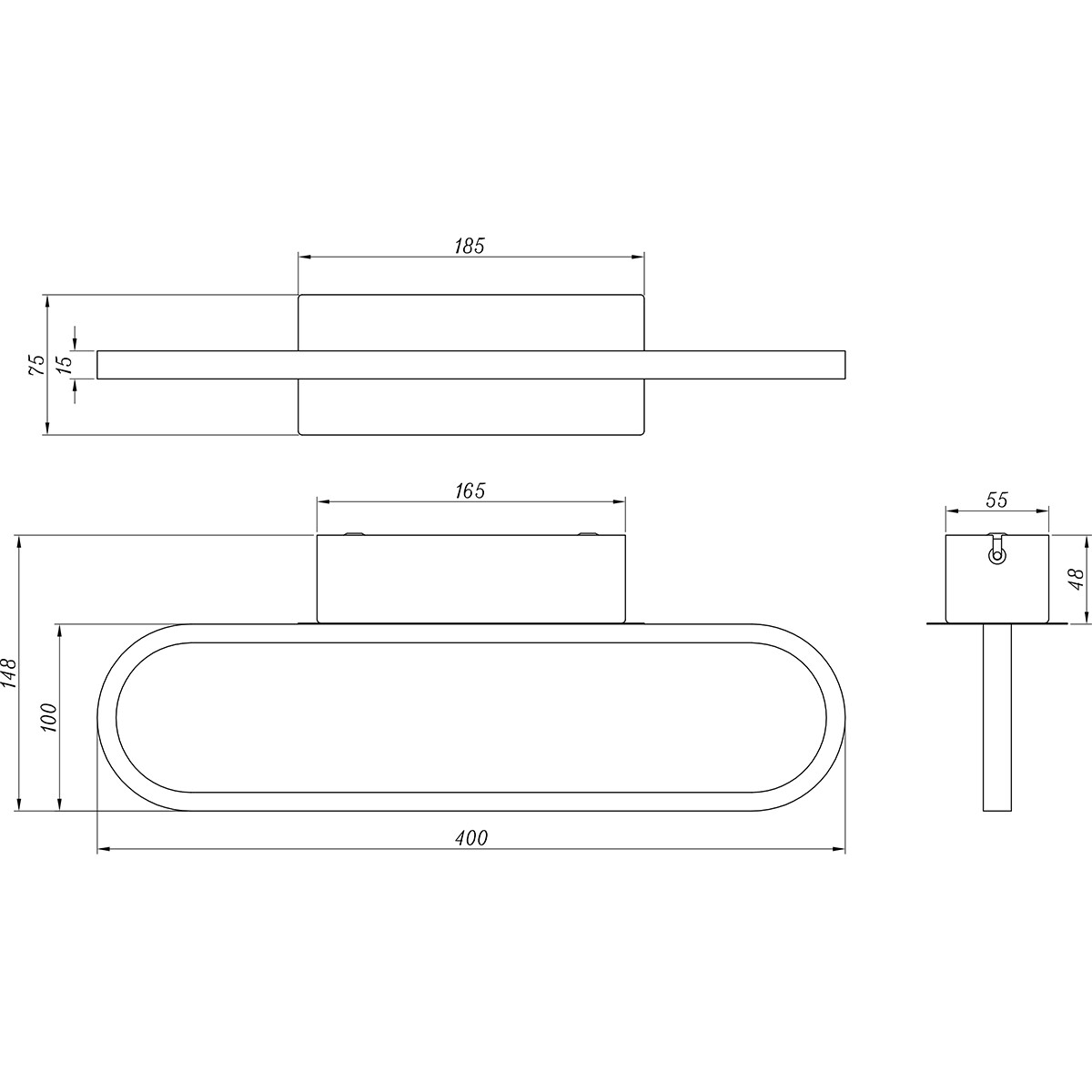 LED Spiegelbeleuchtung - Trion Giando - 17W - Warmweiß 3000K - Spritzwassergeschützt IP44 - Matt Schwarz - Aluminium