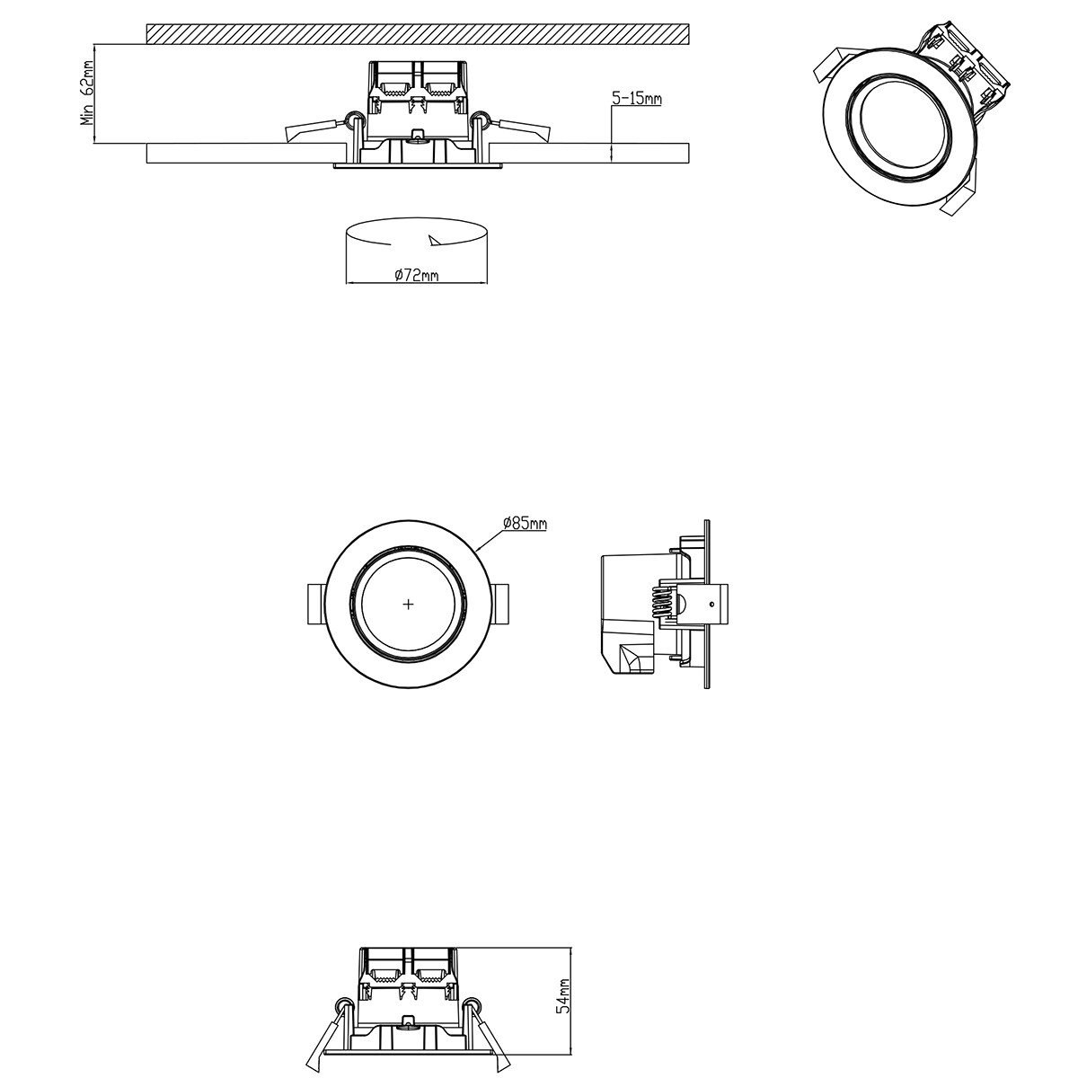 LED Spot 3er Pack - Einbauspot - Trion Paniro - Rund 5W - Dimmbar - Warmweiß 3000K - Matt Chrom - Aluminium - Ø80mm