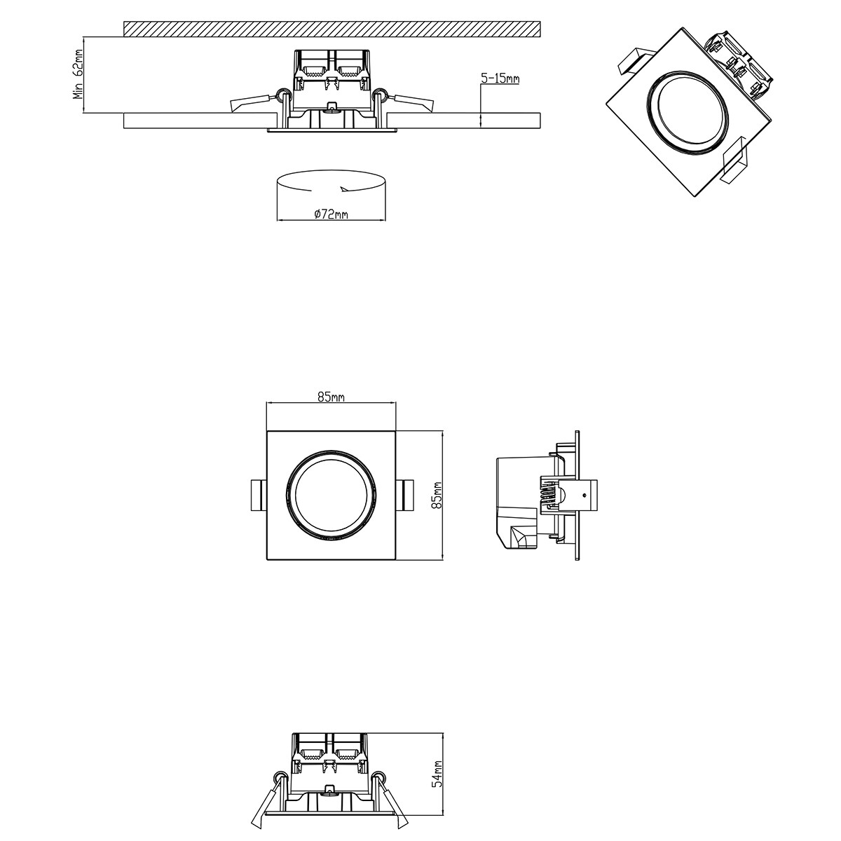 LED Spot 3er Pack - Einbauspot - Trion Paniro - Quadratisch 5W - Dimmbar - Warmweiß 3000K - Mattes Nickel - Aluminium - 80mm