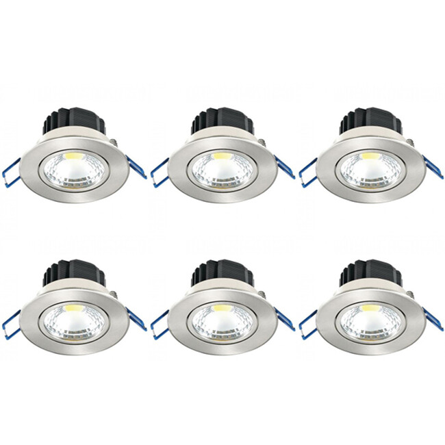 LED Spot 6er Pack - Einbauspot - Lila - 5W - Tageslicht 6400K - Rund - Matt Chrom - Aluminium - Kippbar - Ø83mm