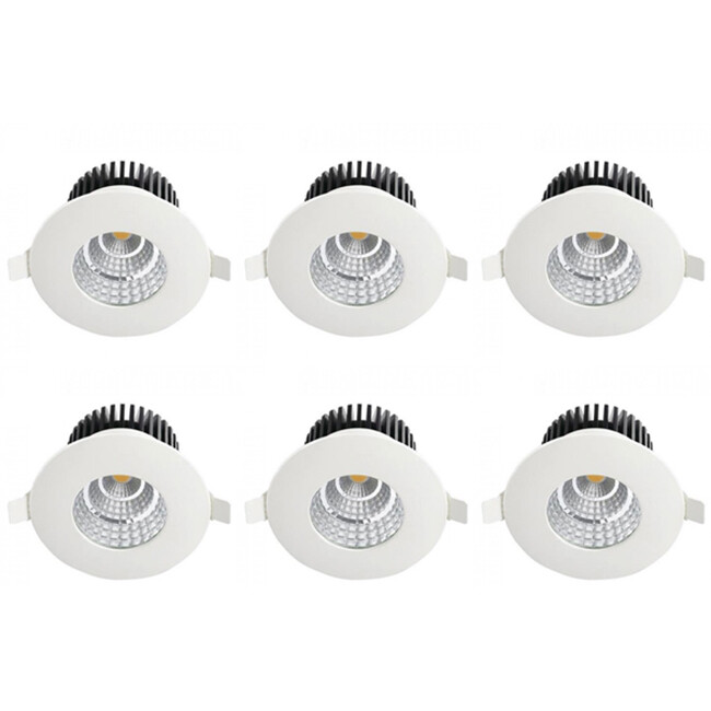 LED Spot 6er Pack - Einbauspot - Rund 6W - Wasserdicht IP65 - Universalweiß 4200K - Mattweiß Aluminium - Ø90mm