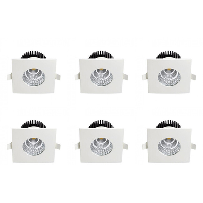 LED Spot 6er Pack - Einbauspot - Quadratisch 6W - Wasserdicht IP65 - Universalweiß 4200K - Mattweiß Aluminium - 90mm