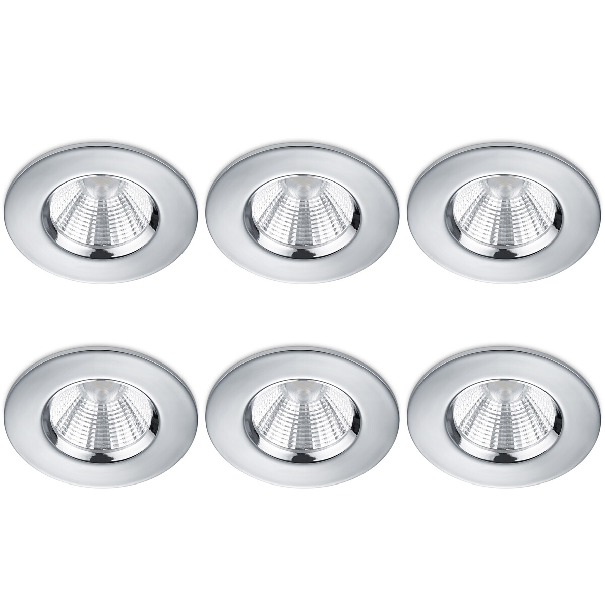 LED Spot 6er Pack - Einbauspot - Trion Zagrona - 5W - Wasserdicht IP65 - Dimmbar - Warmweiß 3000K - Glänzend Chrom - Aluminium - Rund