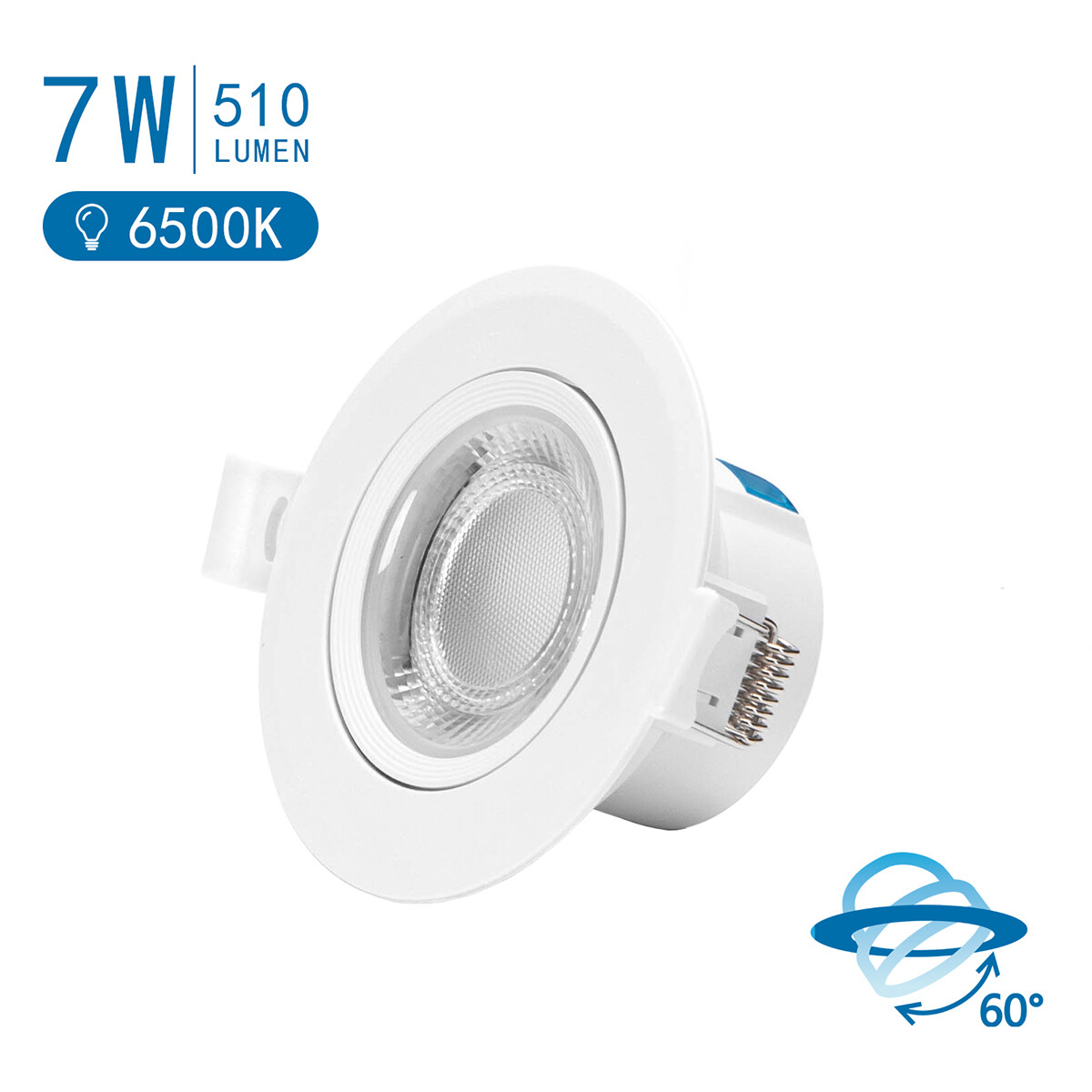 LED Spot - Einbauspot - Aigi Lola - 7W - Kaltweiß 6500K - Rund - Matt Weiß - Aluminium