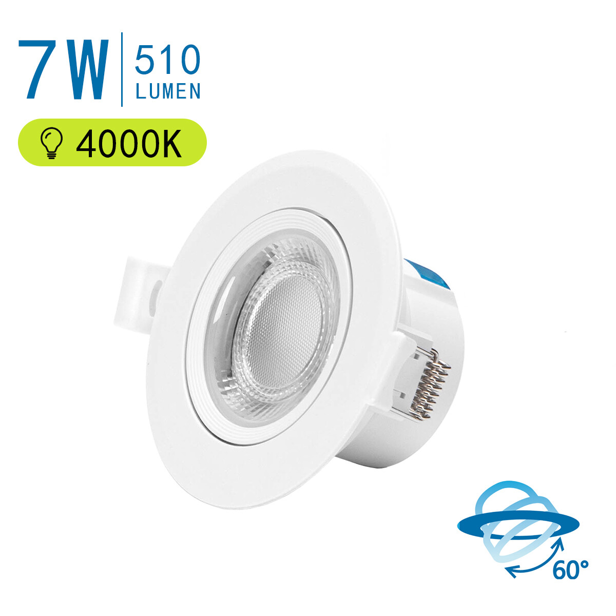 LED Spot - Einbauspot - Aigi Lola - 7W - Neutralweiß 4000K - Rund - Matt Weiß - Aluminium