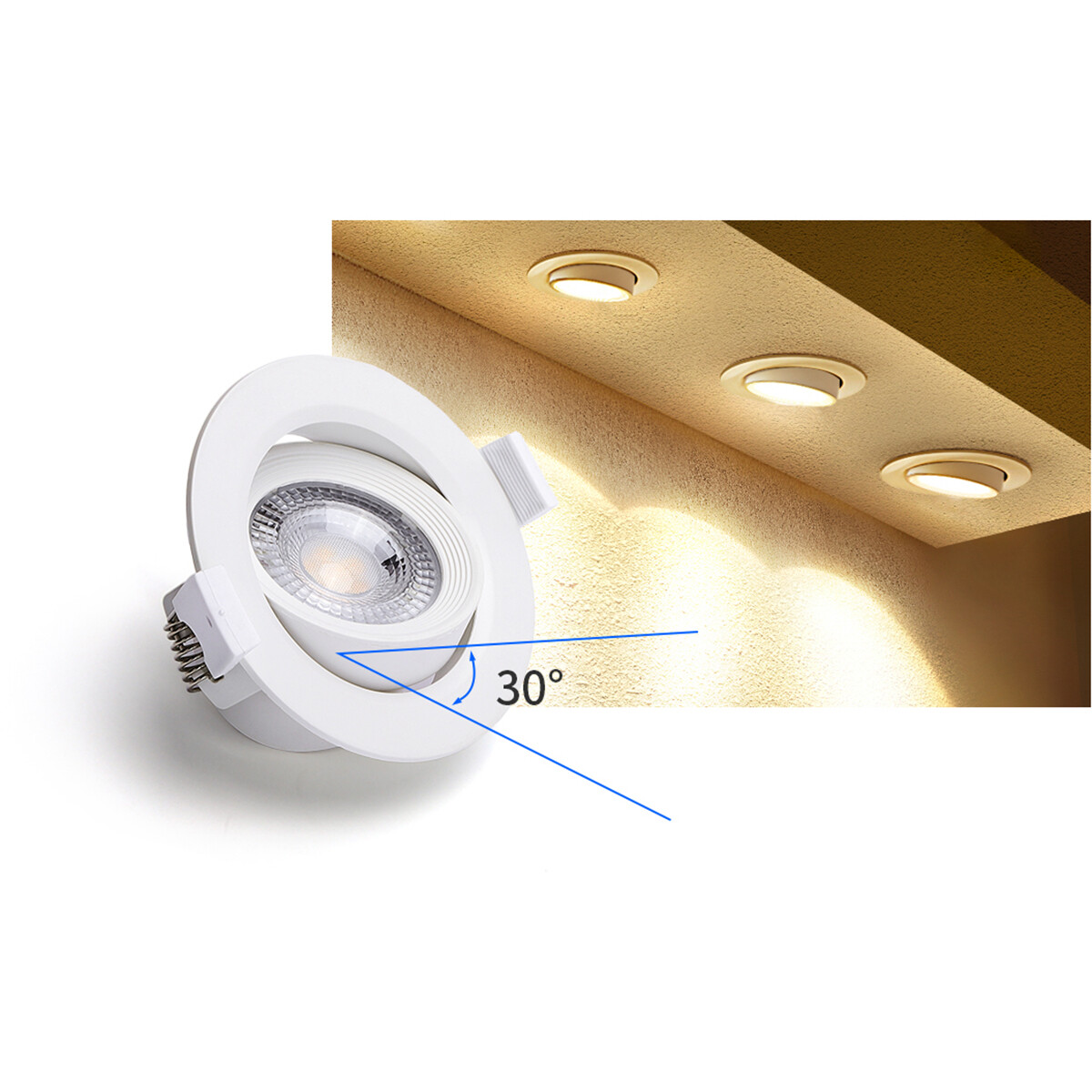 LED Spot - Einbaustrahler - Aigi Nilona - 5W - Tageslicht 6500K - Rund - Kippbar - Matt Weiß - Aluminium