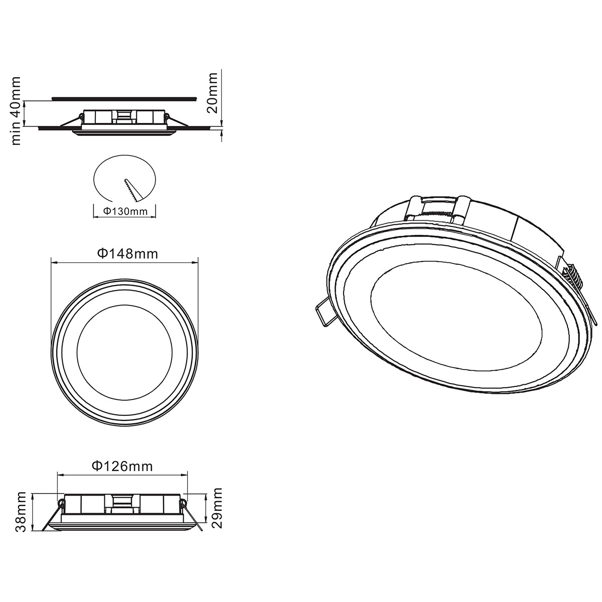 LED Spot - Einbauspot - Trion Auran - 10W - Warmweiß 3000K - Rund - Matt Chrom - Kunststoff