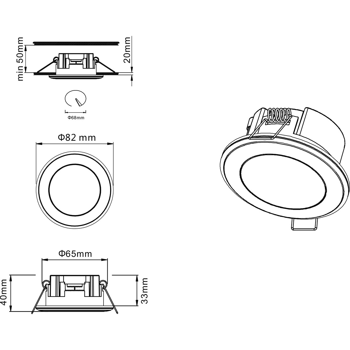 LED Spot - Einbauspot - Trion Auran - 5W - Warmweiß 3000K - Rund - Matt Schwarz - Kunststoff