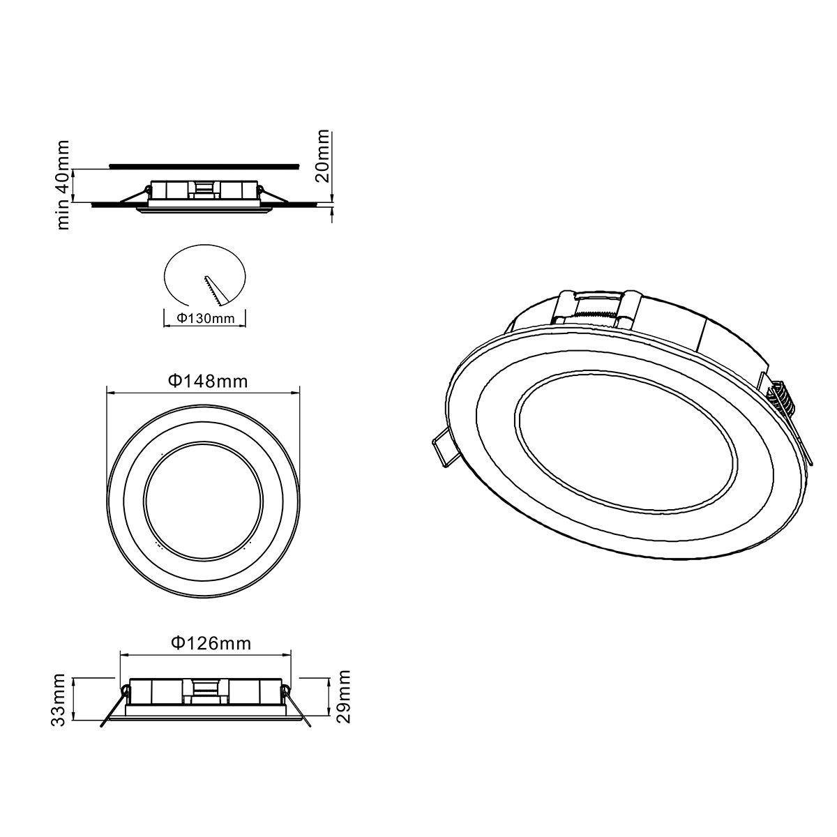 LED Spot - Einbauspot - Trion Cynomi - 10W - Warmweiß 3000K - Rund - Matt Chrom - Kunststoff - Ø140mm