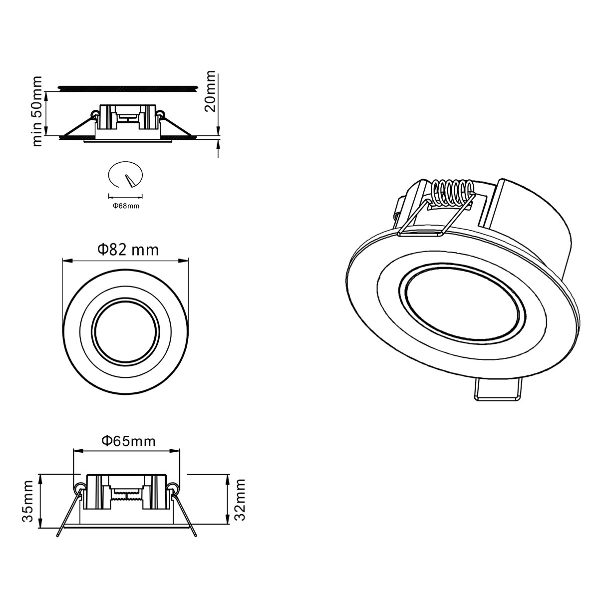 LED Spot - Einbauspot - Trion Cynomi - 5W - Warmweiß 3000K - Rund - Matt Chrom - Kunststoff - Ø80mm