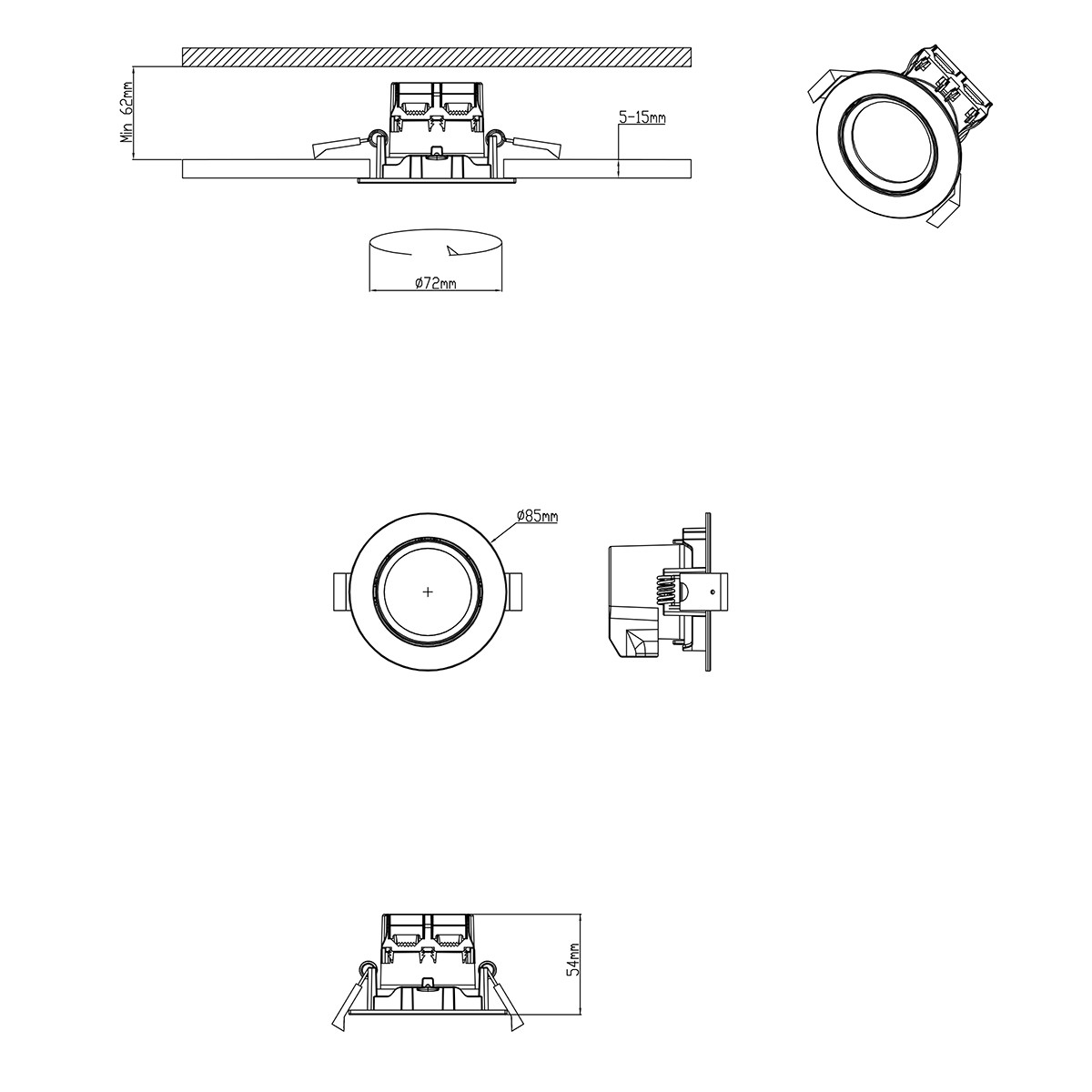 LED Spot - Einbaustrahler - Trion Paniro - Rund 5W - Dimmbar - Warmweiß 3000K - Matt Chrom - Aluminium - 80mm