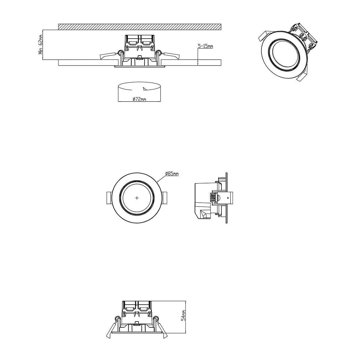 LED Spot - Einbaustrahler - Trion Paniro - Rund 5W - Dimmbar - Warmweiß 3000K - Matt Weiß - Aluminium - 80mm