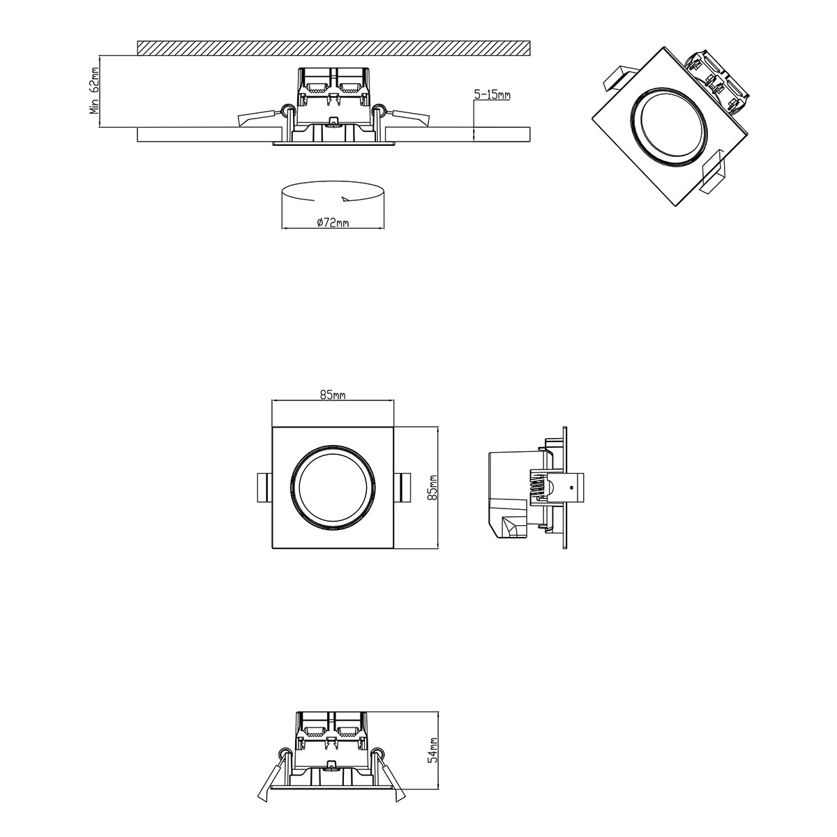 LED Spot - Einbaustrahler - Trion Paniro - Quadratisch 5W - Dimmbar - Warmweiß 3000K - Matt Nickel - Aluminium - 80mm