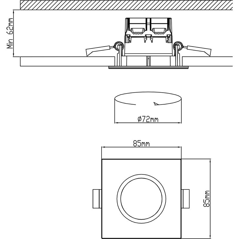 LED Spot - Einbaustrahler - Trion - Quadratisch 5W - Wasserdicht IP65 - Dimmbar - Warmweiß 3000K - Mattweiß Aluminium - 85mm