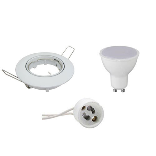 LED Spot Set - GU10 Sockel - Einbau Rund - Glänzend Weiß - 6W - Tageslicht 6000K - Kippbar Ø82mm