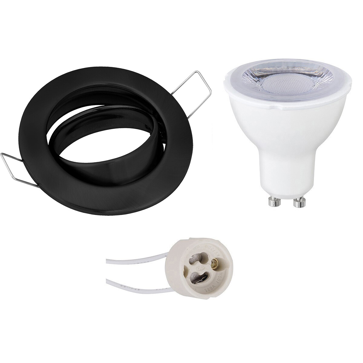 LED Spot Set - GU10 Sockel - Dimmbar - Einbau Rund - Matt Schwarz - 6W - Warmweiß 3000K - Kippbar Ø82mm