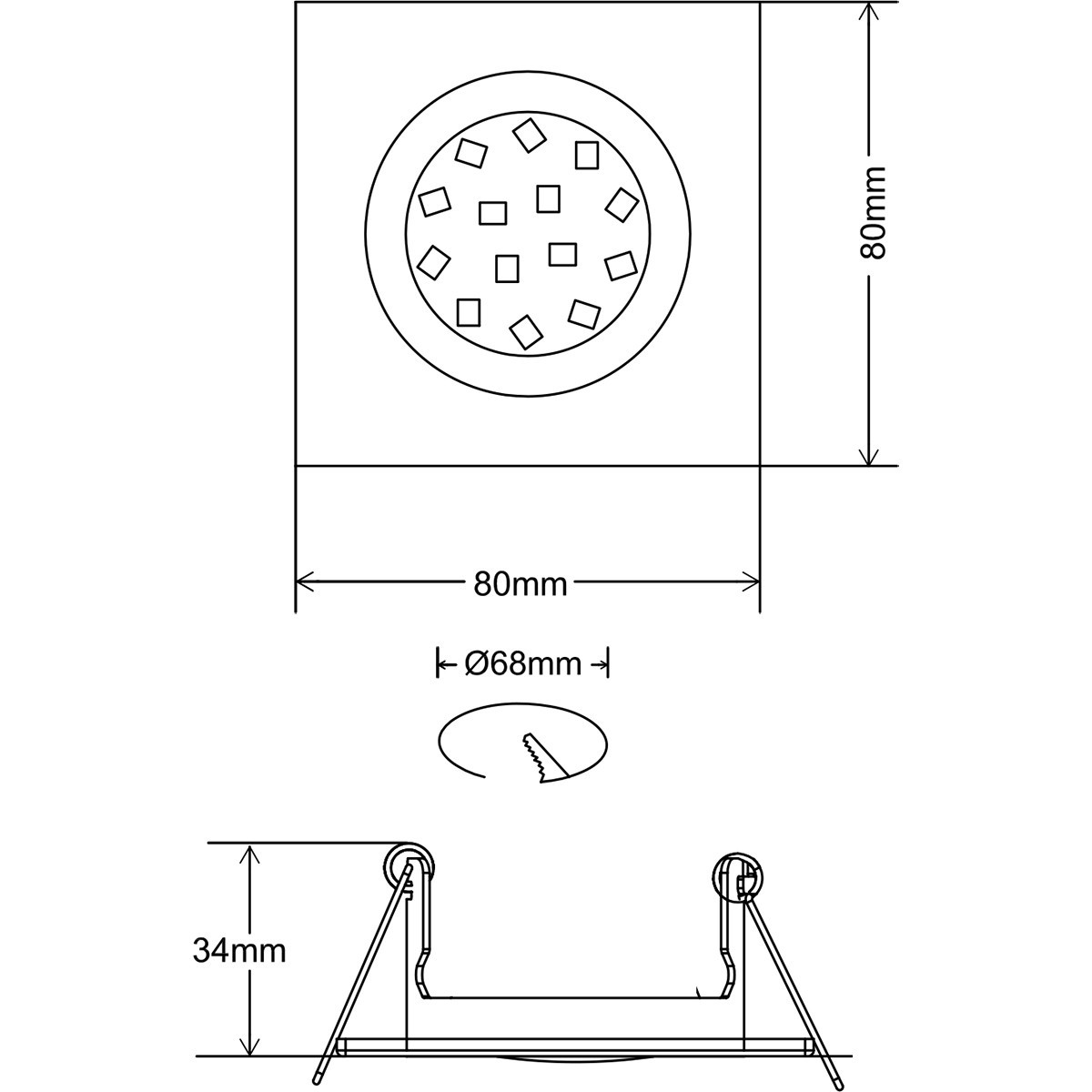 LED Spot Set - Trion - GU10 Sockel - Dimmbar - Einbau Quadratisch - Mattschwarz - 6W - Tageslicht 6400K - Kippbar 80mm