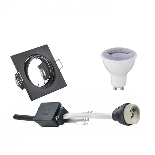 LED Spot Set - Trion - GU10 Sockel - Dimmbar - Einbau Quadratisch - Mattschwarz - 6W - Tageslicht 6400K - Kippbar 80mm