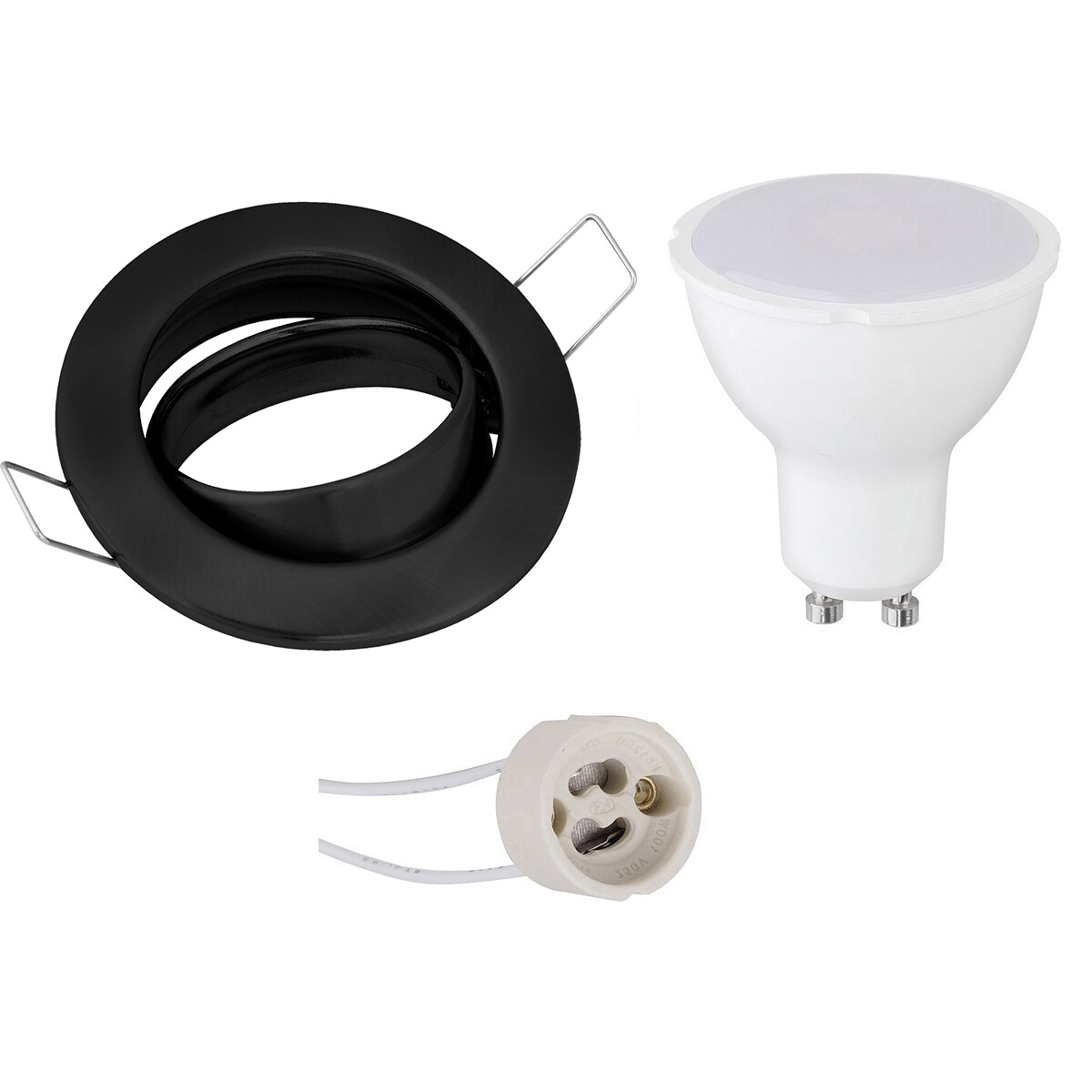 LED Spot Set - GU10 Sockel - Einbau Rund - Matt Schwarz - 4W - Warmweiß 3000K - Kippbar Ø82mm