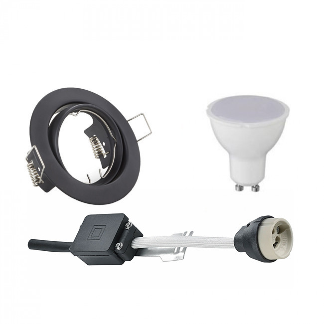 LED Spot Set - Trion - GU10 Sockel - Einbau Rund - Mattschwarz - 6W - Warmweiß 3000K - Kippbar Ø83mm