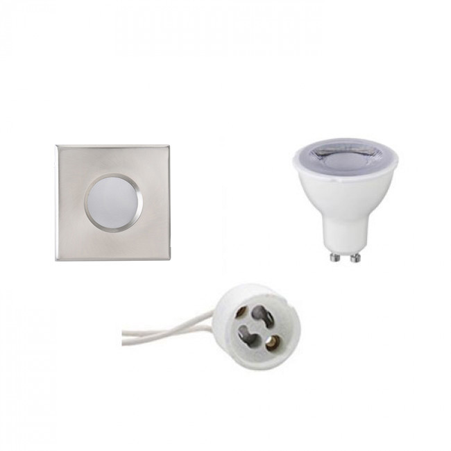 LED Spot Set - GU10 Sockel - Wasserdicht IP65 - Dimmbar - Einbau Quadratisch - Matt Chrom - 6W - Tageslicht 6400K - 82mm