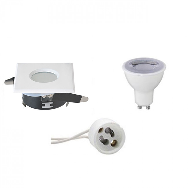 LED Spot Set - GU10 Sockel - Wasserdicht IP65 - Dimmbar - Einbau Quadratisch - Mattweiß - 6W - Warmweiß 3000K - 82mm