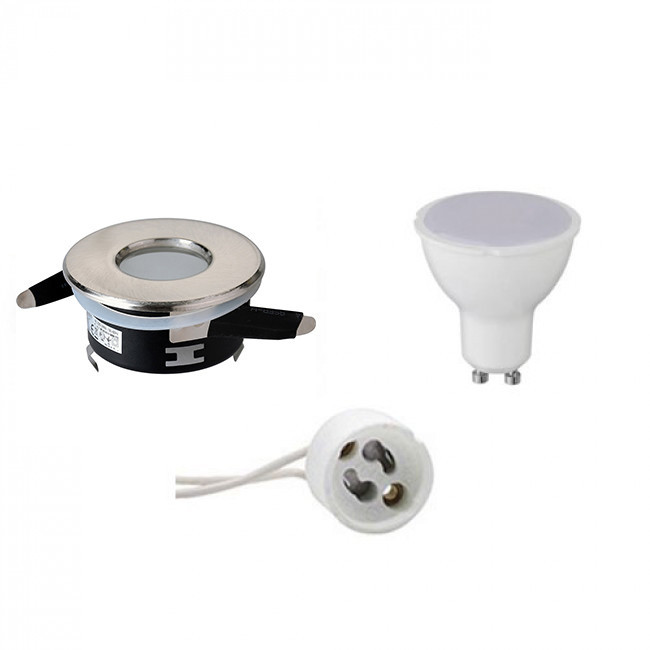 LED Spot Set - GU10 Sockel - Wasserdicht IP65 - Einbau Rund - Matt Chrom - 4W - Tageslicht 6400K - Ø82mm