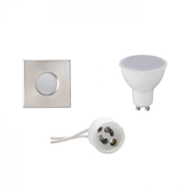 LED Spot Set - GU10 Sockel - Wasserdicht IP65 - Einbau Quadratisch - Matt Chrom - 4W - Tageslicht 6400K - 82mm