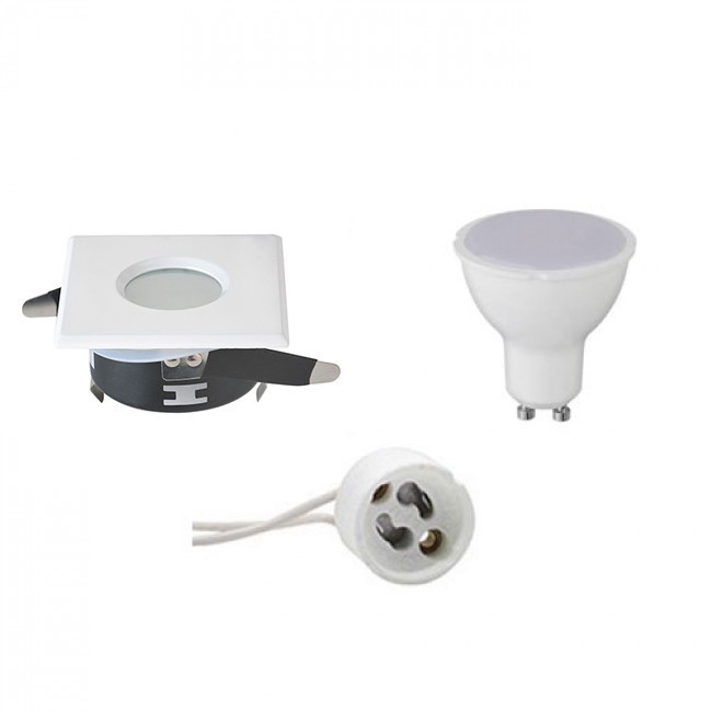 LED Spot Set - GU10 Sockel - Wasserdicht IP65 - Einbau Quadratisch - Mattweiß - 8W - Warmweiß 3000K - 82mm