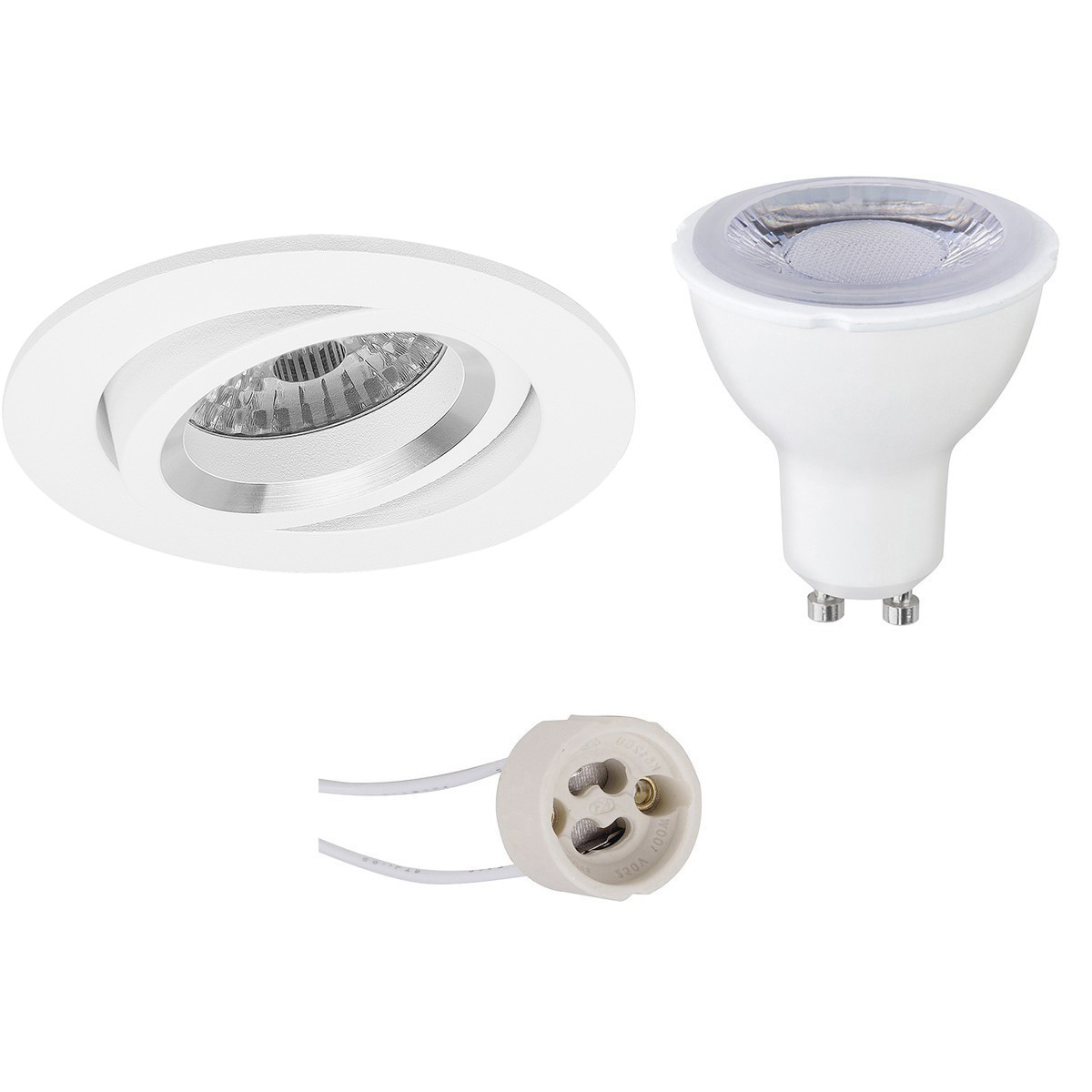 LED Spot Set - Pragmi Aerony Pro - GU10 Sockel - Dimmbar - Einbau Rund - Mattweiß - 6W - Universalweiß 4200K - Kippbar - Ø82mm