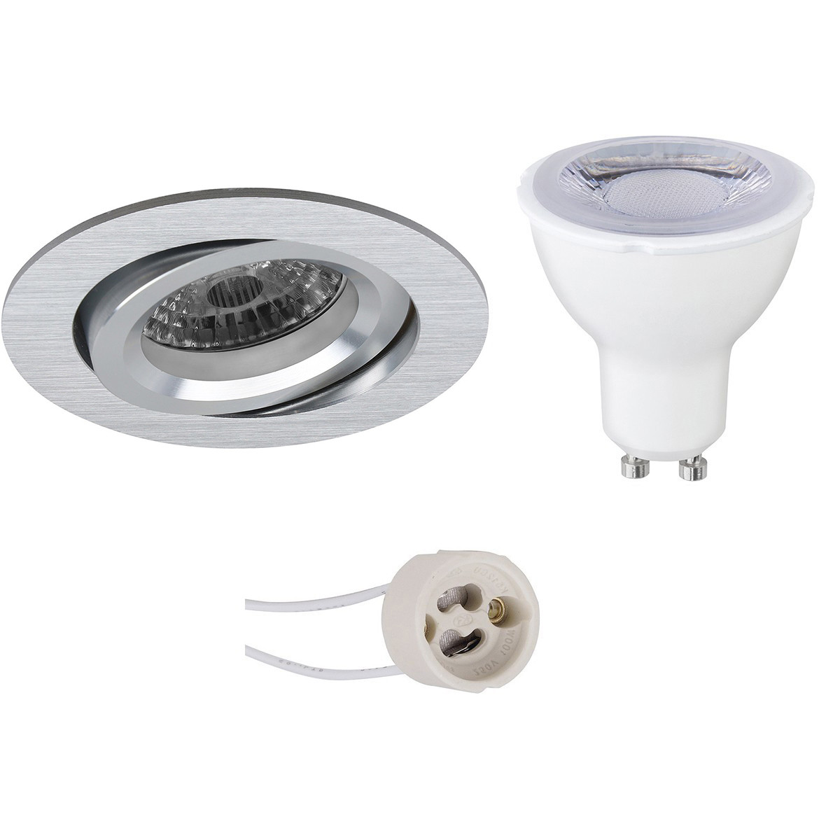 LED Spot Set - Pragmi Aerony Pro - GU10 Sockel - Dimmbar - Einbau Rund - Matt Silber - 6W - Warmweiß 3000K - Kippbar - Ø82mm