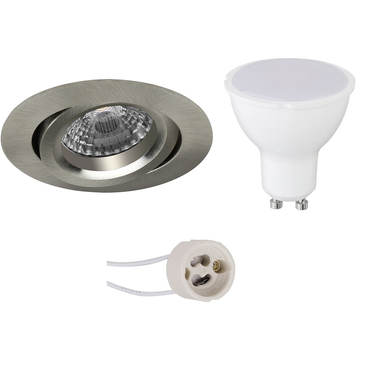 LED Spot Set - Pragmi Aerony Pro - GU10 Sockel - Dimmbar - Einbau Rund - Matt Nickel - 6W - Universalweiß 4200K - Kippbar - Ø82mm