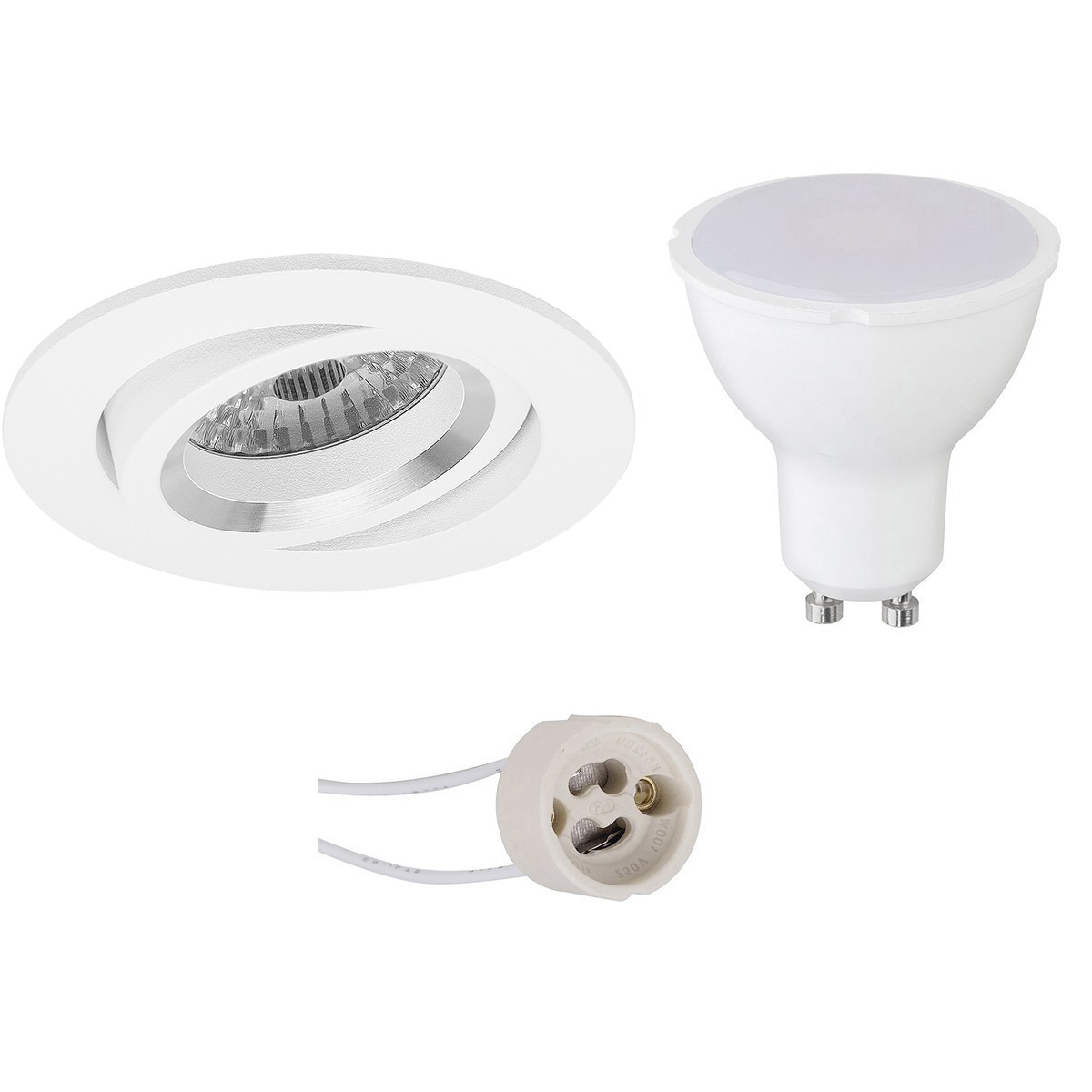 LED Spot Set - Pragmi Aerony Pro - GU10 Sockel - Einbau Rund - Mattweiß - 4W - Warmweiß 3000K - Kippbar - Ø82mm