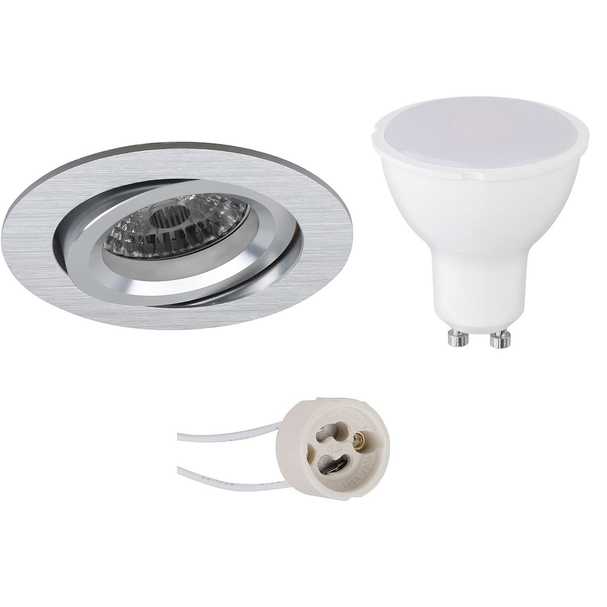 LED Spot Set - Pragmi Aerony Pro - GU10 Sockel - Einbau Rund - Matt Silber - 4W - Warmweiß 3000K - Kippbar - Ø82mm