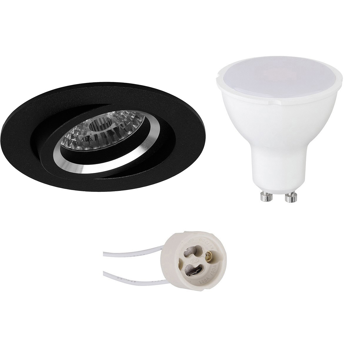 LED Spot Set - Pragmi Aerony Pro - GU10 Sockel - Einbau Rund - Mattschwarz - 4W - Warmweiß 3000K - Kippbar - Ø82mm