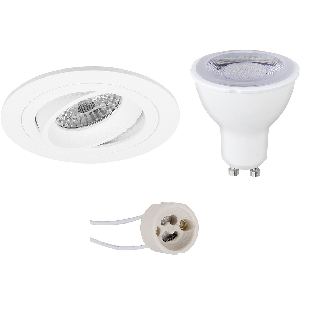 LED Spot Set - Pragmi Alpin Pro - GU10 Sockel - Dimmbar - Einbau Rund - Mattweiß - 6W - Universalweiß 4200K - Kippbar Ø92mm