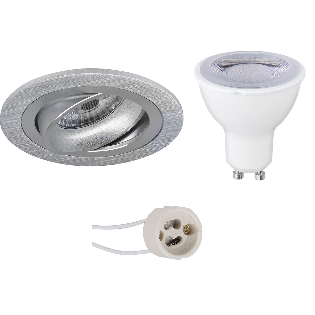 LED Spot Set - Pragmi Alpin Pro - GU10 Sockel - Dimmbar - Einbau Rund - Matt Silber - 6W - Warmweiß 3000K - Kippbar Ø92mm