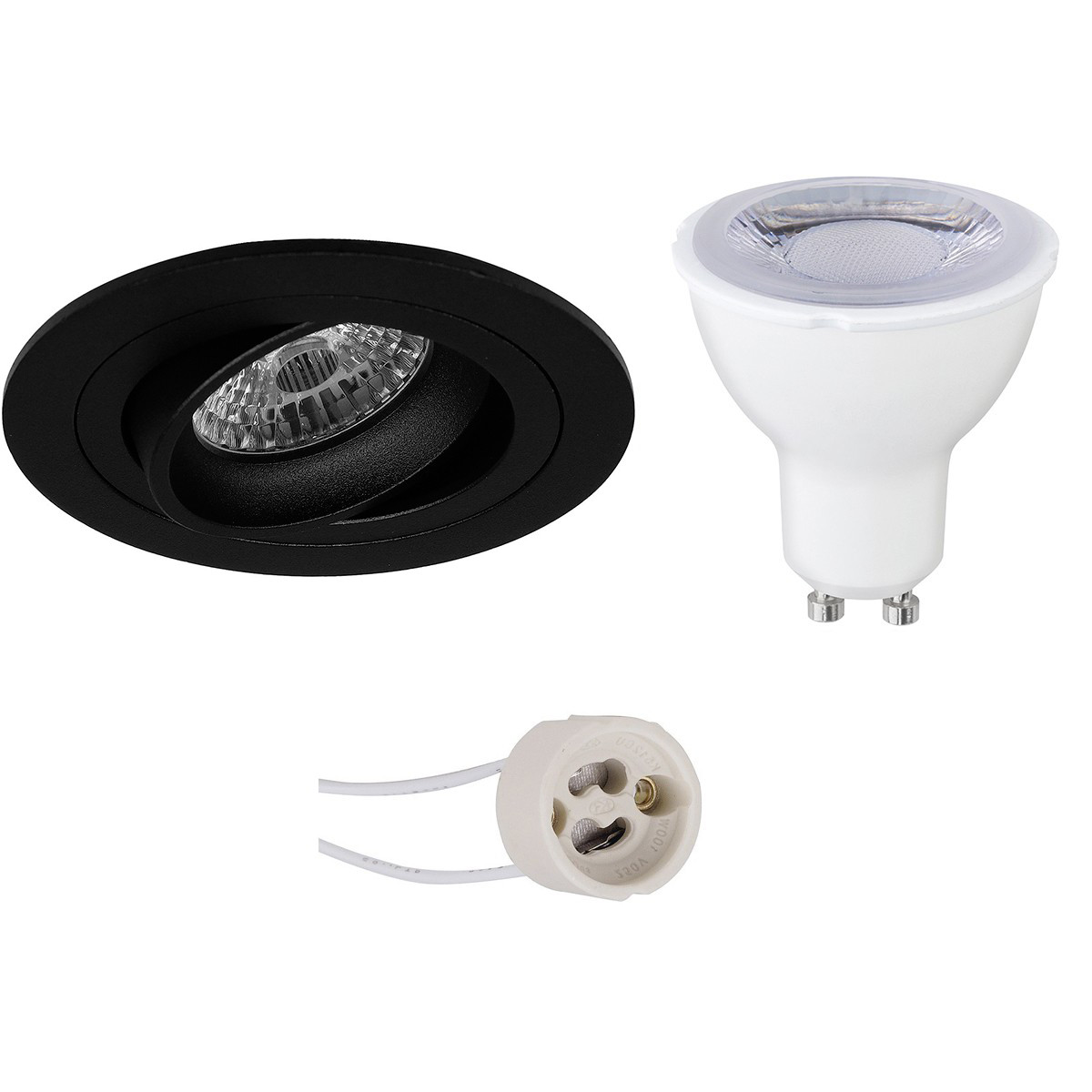 LED Spot Set - Pragmi Alpin Pro - GU10 Sockel - Dimmbar - Einbau Rund - Mattschwarz - 6W - Warmweiß 3000K - Kippbar Ø92mm