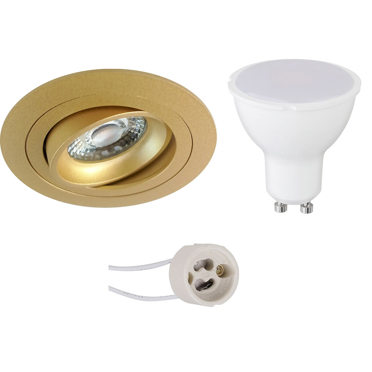 LED Spot Set - Pragmi Alpin Pro - GU10 Sockel - Einbau Rund - Matt Gold - 4W - Universalweiß 4200K - Kippbar - Ø92mm