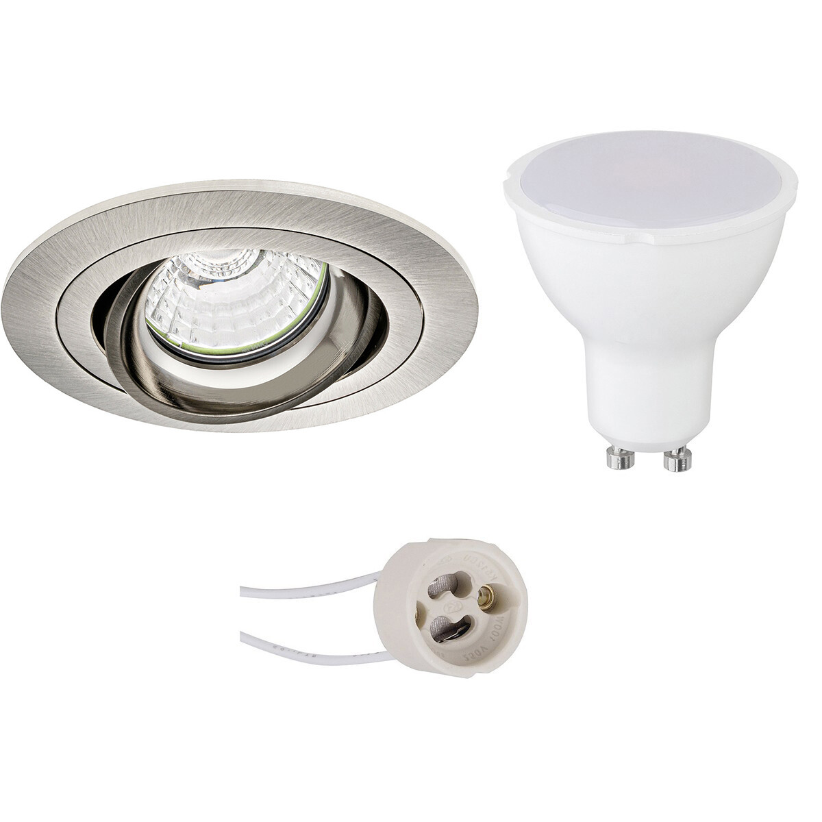 LED Spot Set - Pragmi Alpin Pro - GU10 Sockel - Dimmbar - Einbau Rund - Matt Nickel - 6W - Universalweiß 4200K - Kippbar - Ø92mm