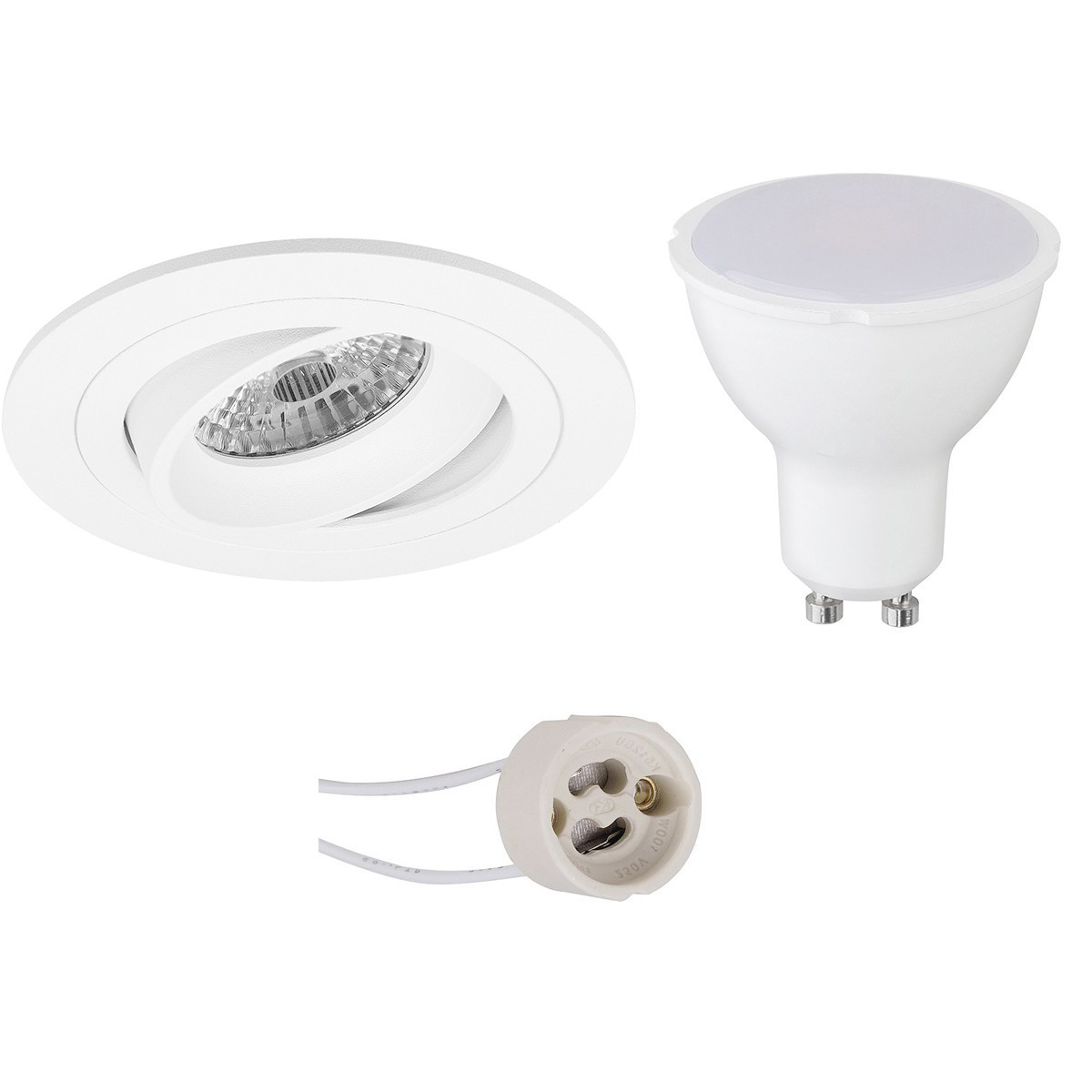 LED Spot Set - Pragmi Alpin Pro - GU10 Sockel - Einbau Rund - Mattweiß - 4W - Universalweiß 4200K - Kippbar Ø92mm