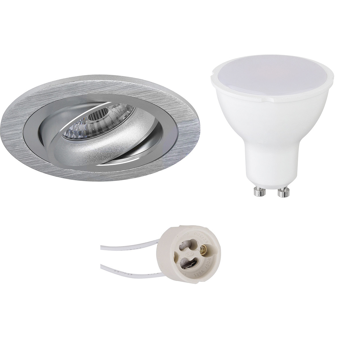 LED Spot Set - Pragmi Alpin Pro - GU10 Sockel - Einbau Rund - Matt Silber - 6W - Warmweiß 3000K - Kippbar Ø92mm