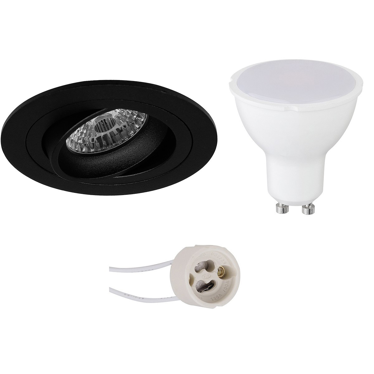 LED Spot Set - Pragmi Alpin Pro - GU10 Sockel - Einbau Rund - Mattschwarz - 4W - Tageslicht 6400K - Kippbar Ø92mm