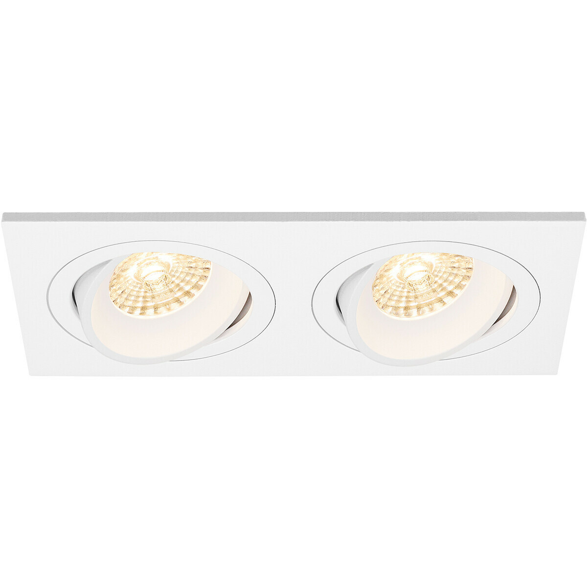 LED Spot Set - Pragmi Borny Pro - GU10 Sockel - Einbau Rechteckig Doppel - Mattweiß - 4W - Warmweiß 3000K - Kippbar - 175x92mm