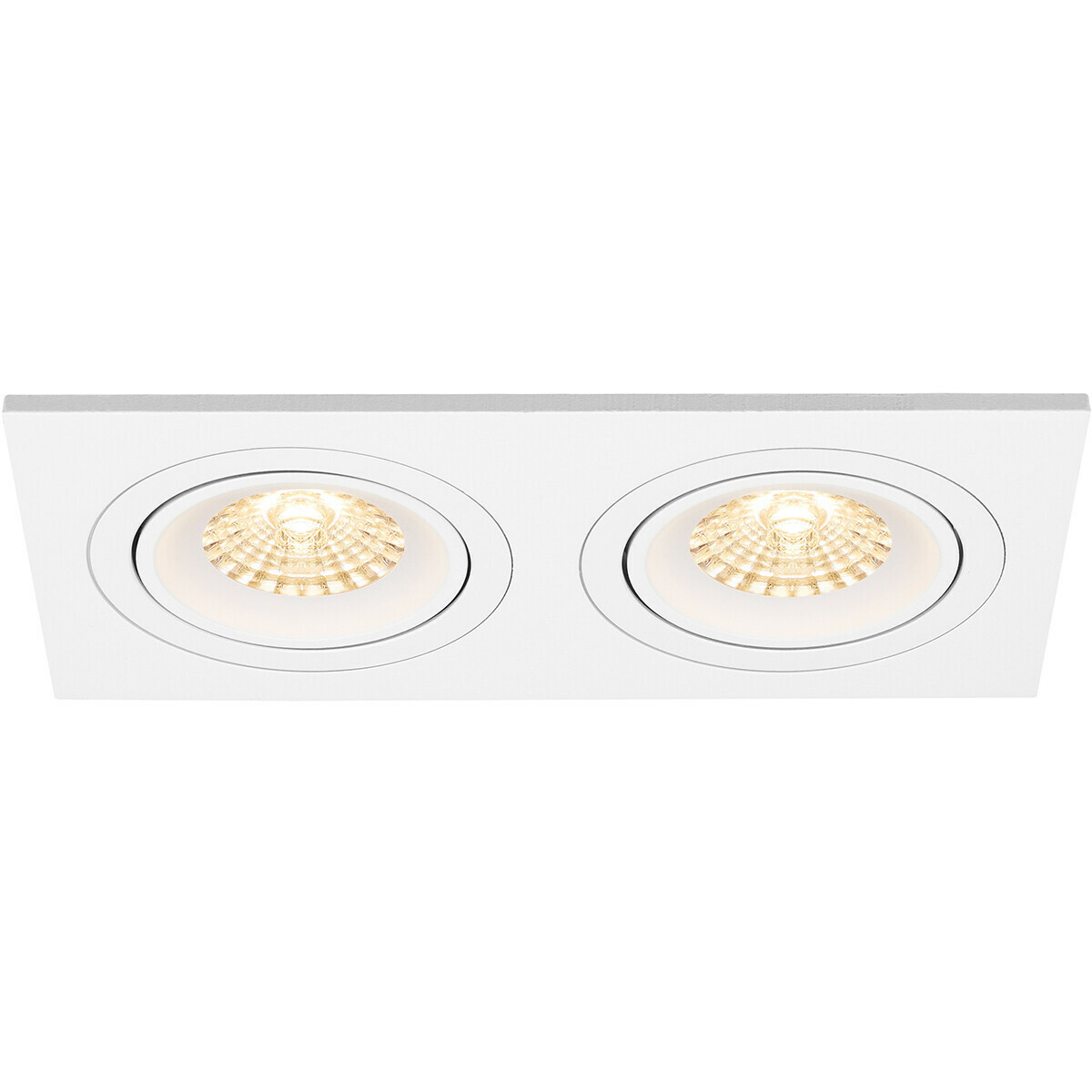 LED Spot Set - Pragmi Borny Pro - GU10 Sockel - Einbau Rechteckig Doppel - Mattweiß - 4W - Warmweiß 3000K - Kippbar - 175x92mm