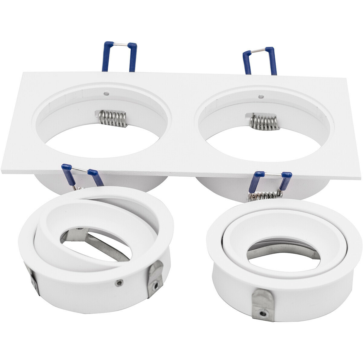 LED Spot Set - Pragmi Borny Pro - GU10 Sockel - Einbau Rechteckig Doppel - Mattweiß - 4W - Warmweiß 3000K - Kippbar - 175x92mm