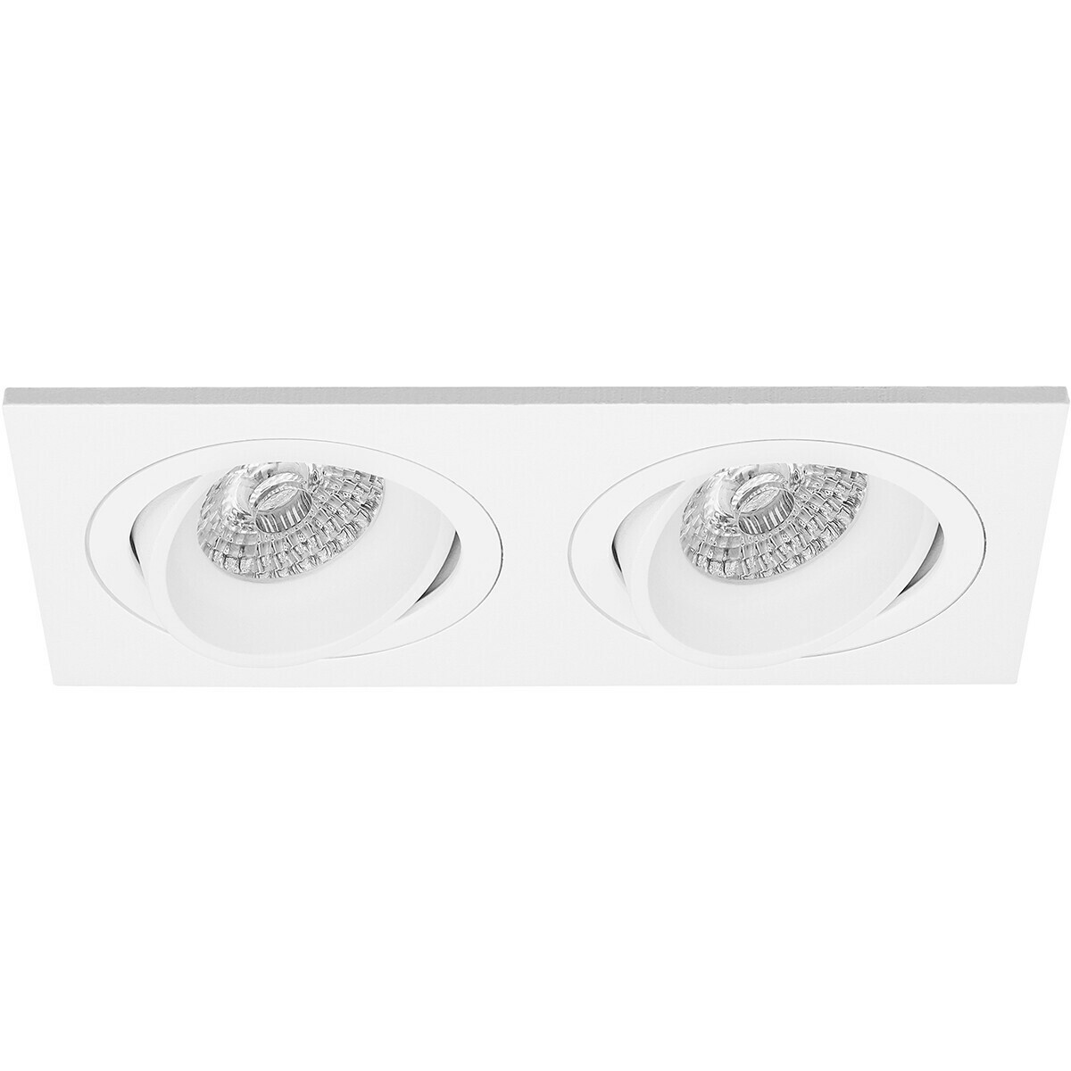 LED Spot Set - Pragmi Borny Pro - GU10 Sockel - Einbau Rechteckig Doppel - Mattweiß - 6W - Tageslicht 6400K - Kippbar - 175x92mm