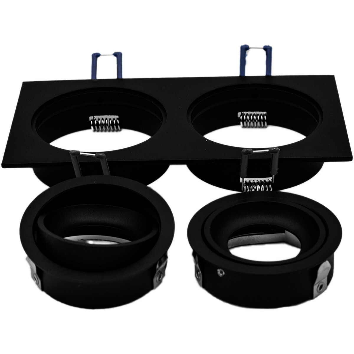 LED Spot Set - Pragmi Borny Pro - GU10 Sockel - Einbau Rechteckig Doppel - Mattschwarz - 4W - Warmweiß 3000K - Kippbar - 175x92mm