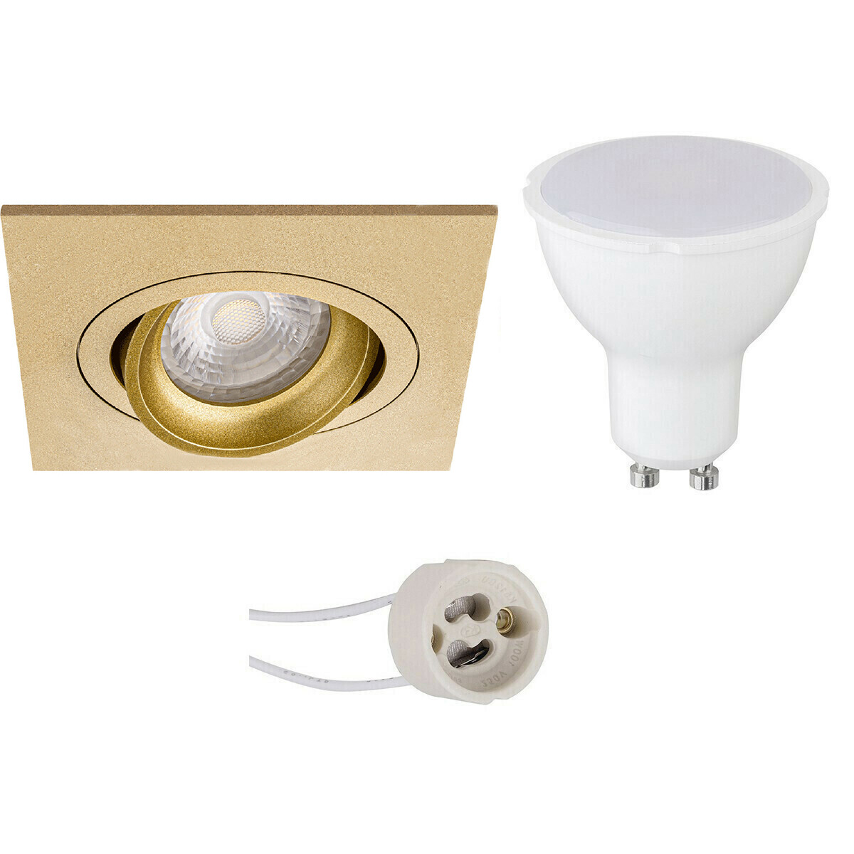 LED Spot Set - Pragmi Borny Pro - GU10 Fassung - Dimmbar - Einbau Quadrat - Matt Gold - 6W - Kaltweiß 6400K - Schwenkbar - 92mm